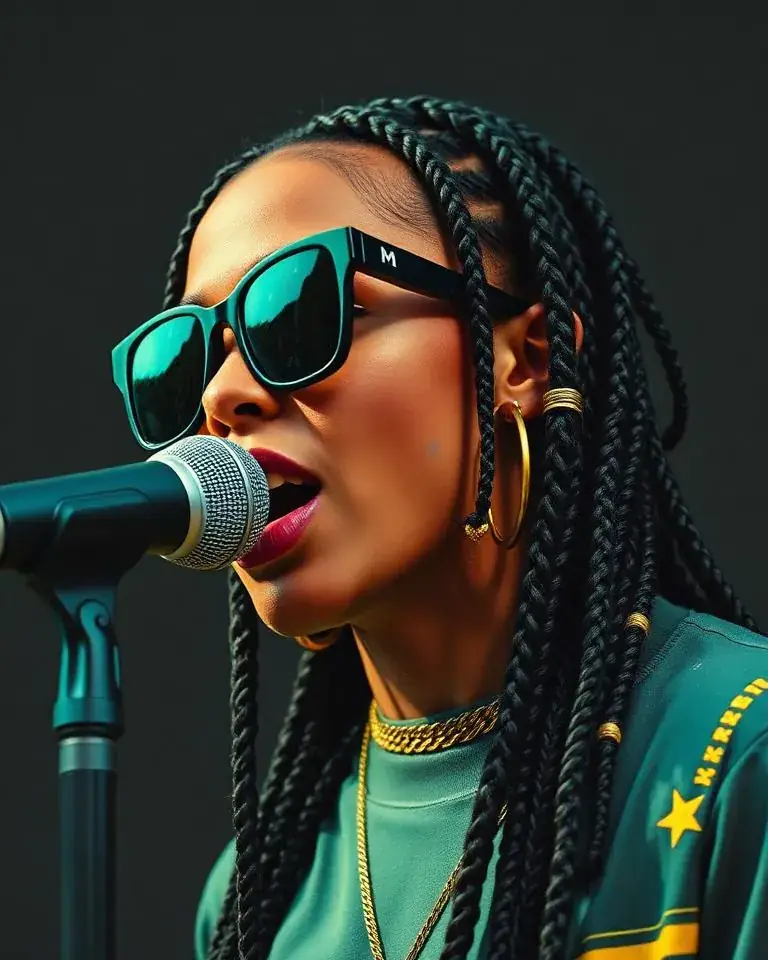 Young rapper performing into a microphone