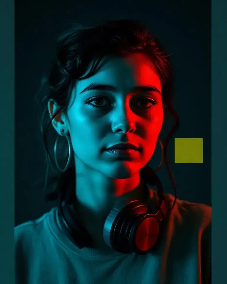 Young DJ under neon light with headphones