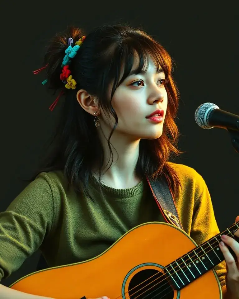Young singer-songwriter with an acoustic guitar